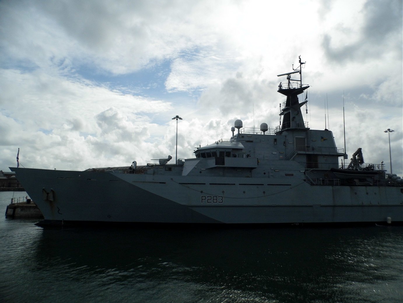 River class offshore patrol vessel H.M.S. Mersey at Portsmouth Naval Base 23 April 2019