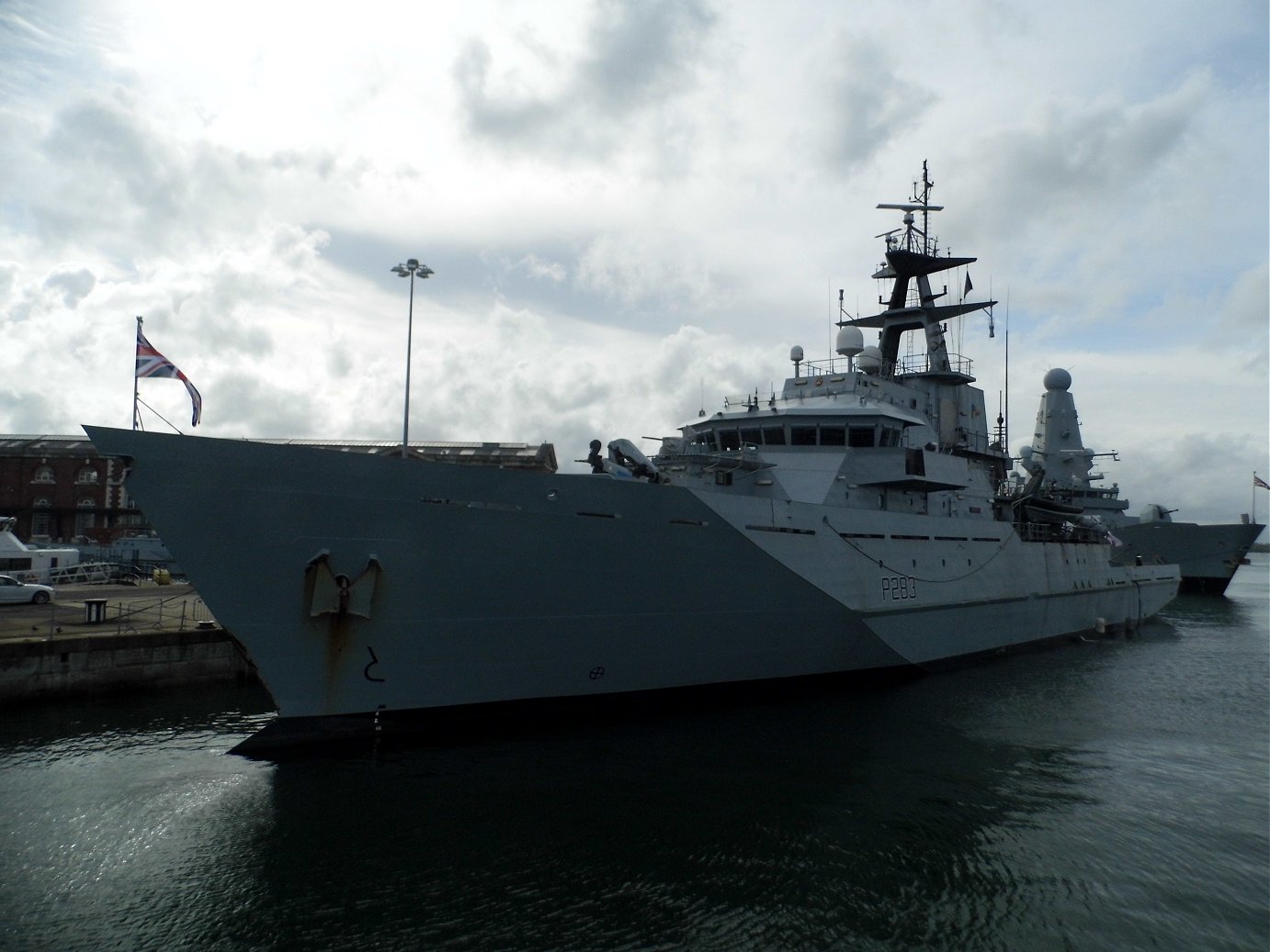 River class offshore patrol vessel H.M.S. Mersey at Portsmouth Naval Base 23 April 2019