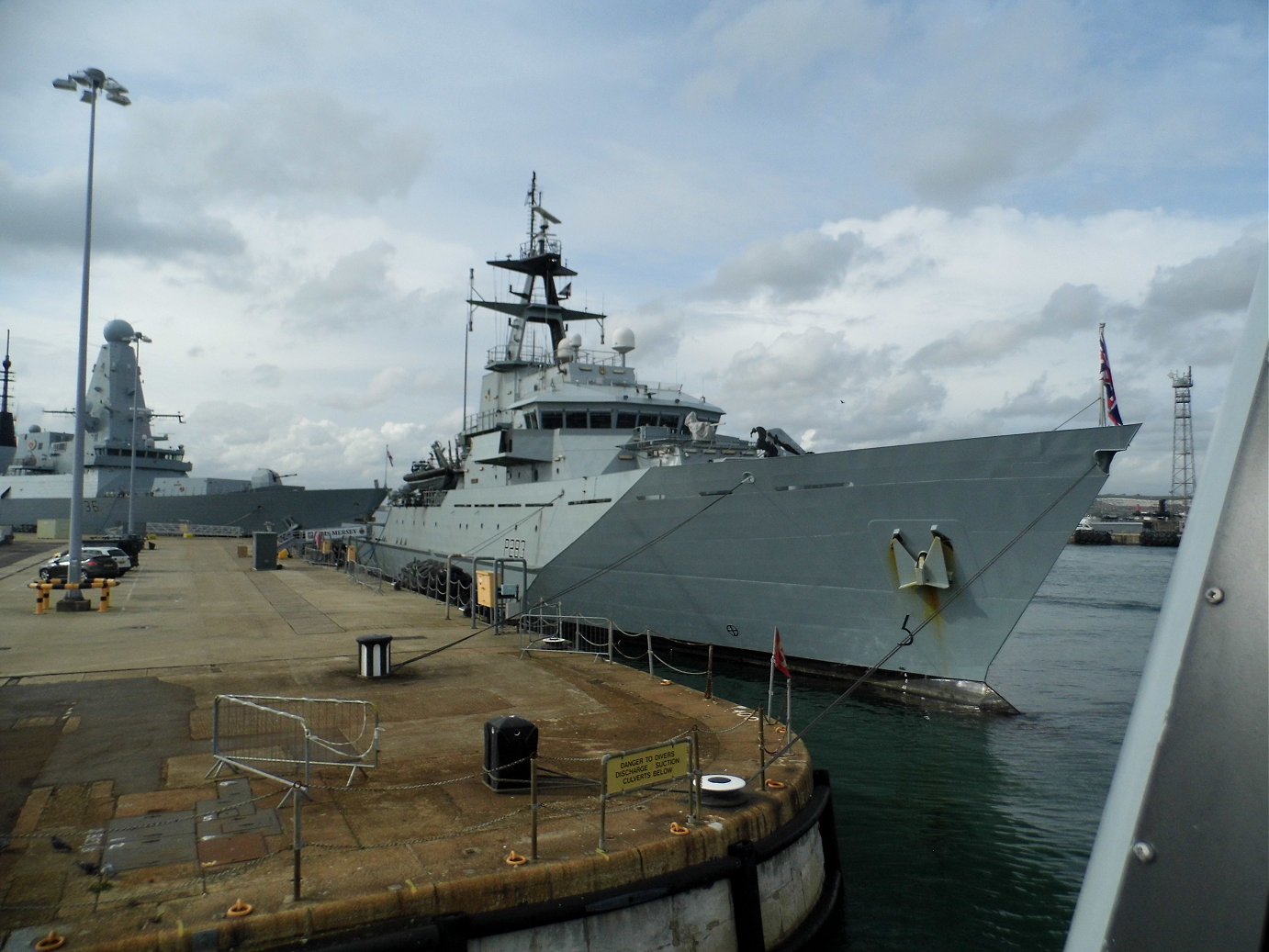 River class offshore patrol vessel H.M.S. Mersey at Portsmouth Naval Base 23 April 2019