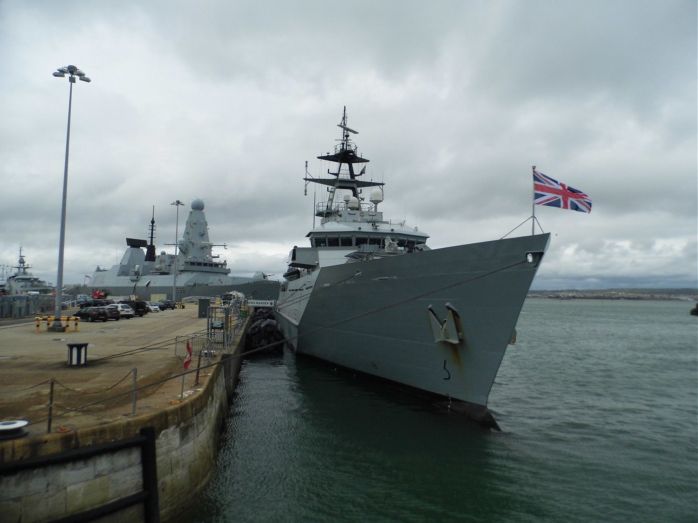 River class offshore patrol vessel H.M.S. Mersey at Portsmouth Naval Base 23 April 2019