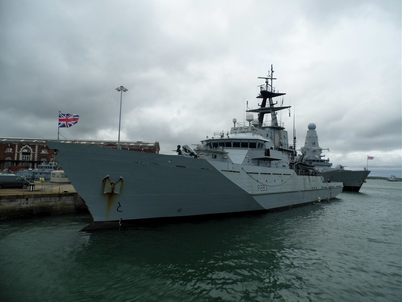 River class offshore patrol vessel H.M.S. Mersey at Portsmouth Naval Base 23 April 2019