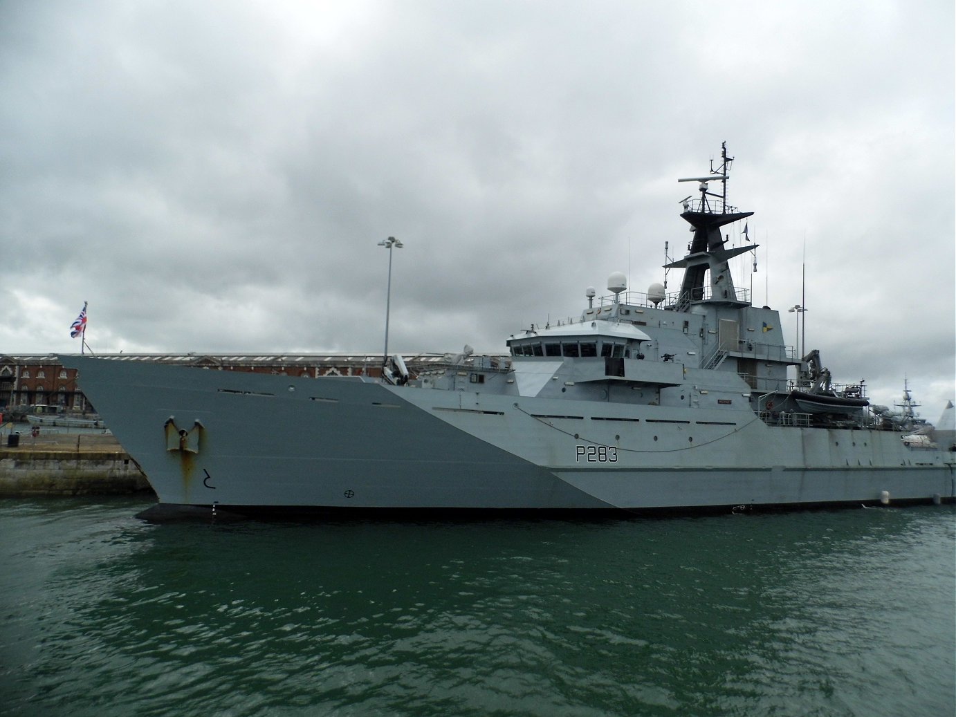 River class offshore patrol vessel H.M.S. Mersey at Portsmouth Naval Base 23 April 2019