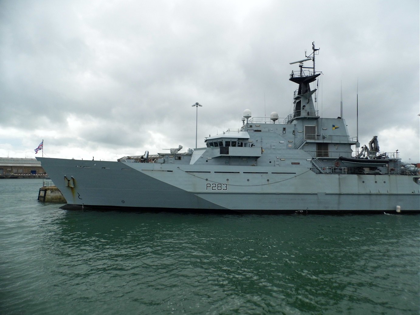 River class offshore patrol vessel H.M.S. Mersey at Portsmouth Naval Base 23 April 2019