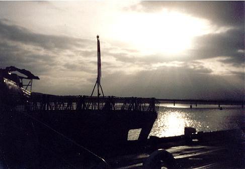 HMS Montrose, F236 at dusk in Dundee Harbour