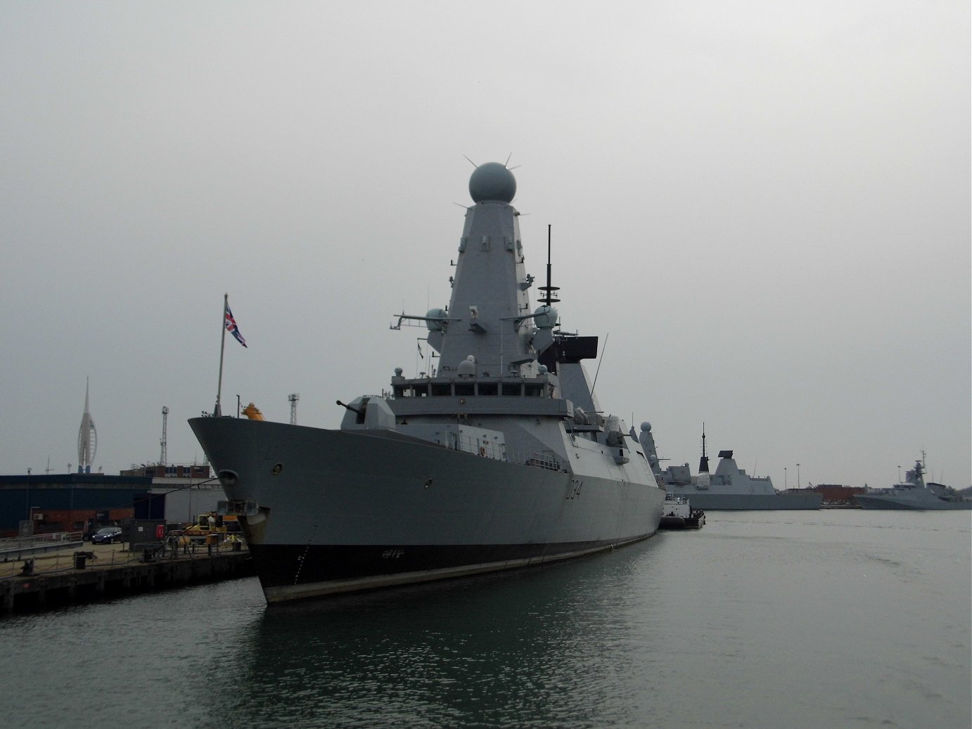 Type 45 destroyer H.M.S. Diamond D34 at Portsmouth Naval Base 23 April 2019