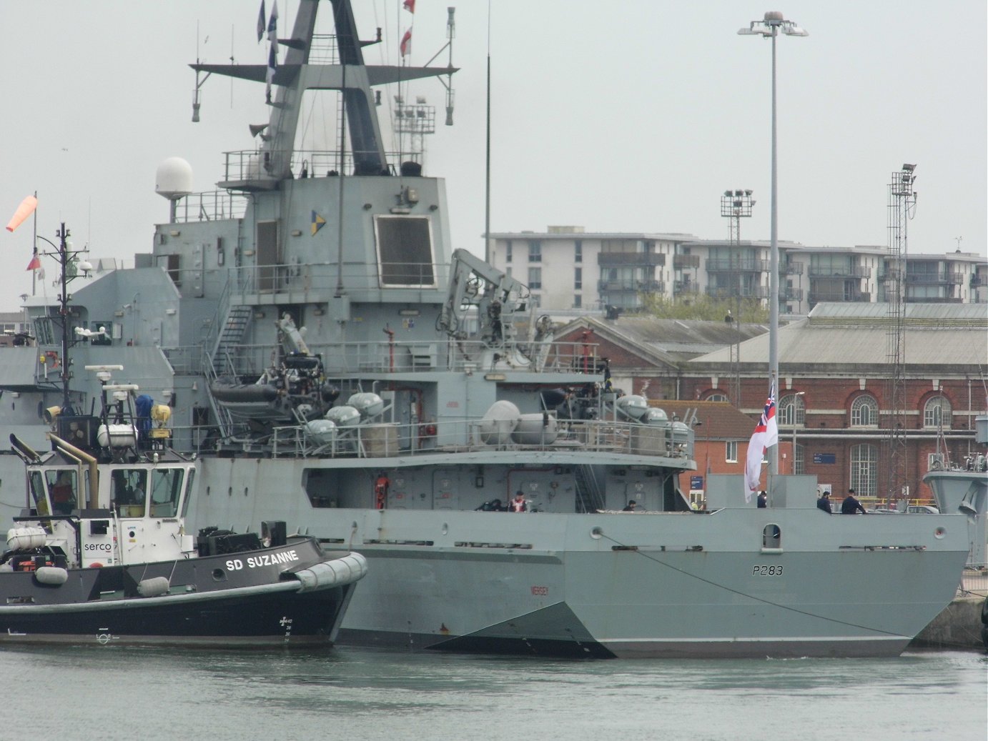 River class offshore patrol vessel H.M.S. Mersey at Portsmouth Naval Base 23 April 2019