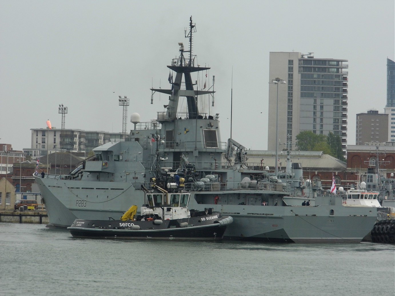 River class offshore patrol vessel H.M.S. Mersey at Portsmouth Naval Base 23 April 2019