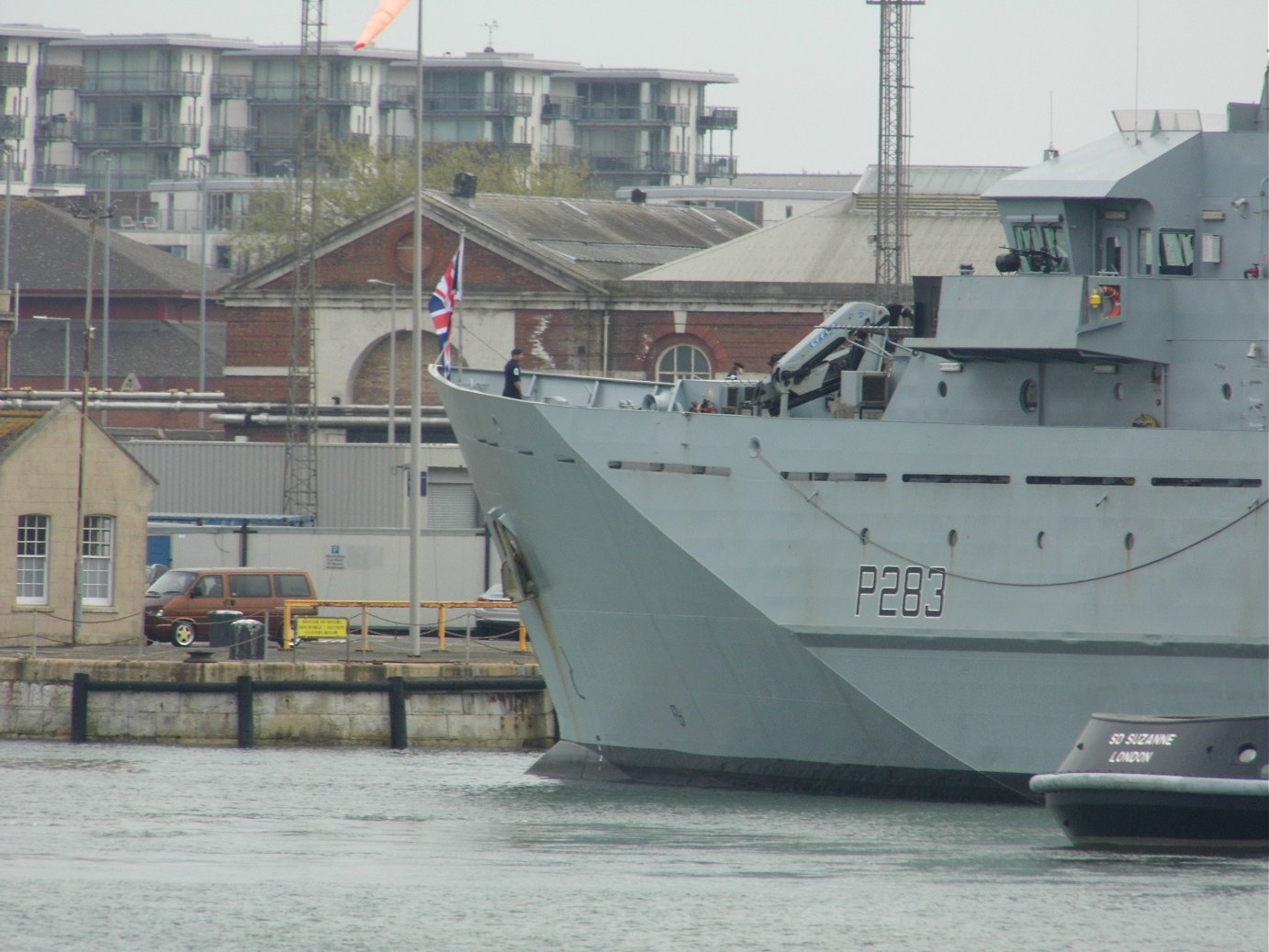 River class offshore patrol vessel H.M.S. Mersey at Portsmouth Naval Base 23 April 2019