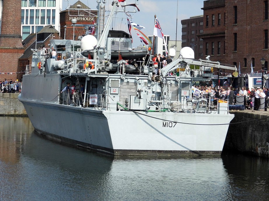 Sandown class Batch II Mine Hunter HMS Pembroke M107, Cannock Dock, Liverpool. May 26th 2013.