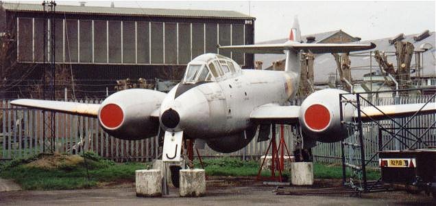 Rare shot of Chelmsford's Gloster Meteor WH132 at the end of Meteor way. March 2001.