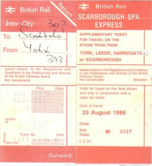 Scarborough Spa express Ticket August 25th 1986