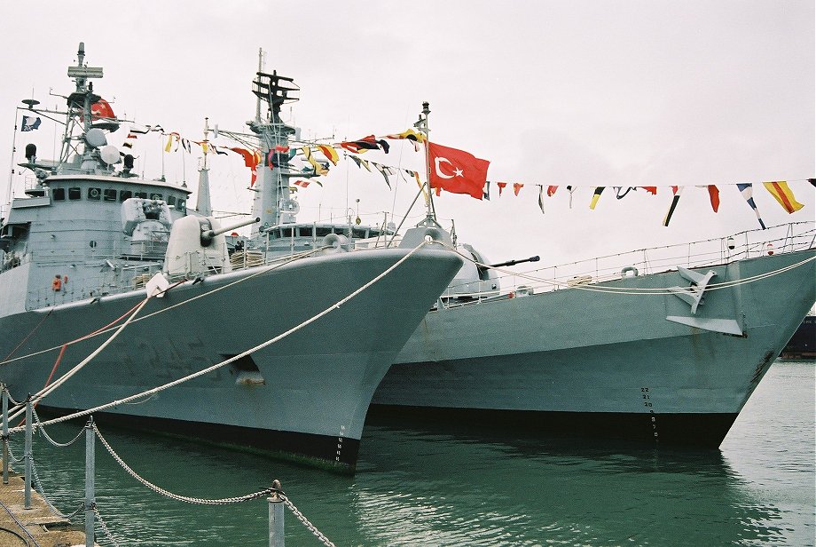 TCG Orureis (F-245), Barbaros-class frigate, Trafalgar 200, Portsmouth 2005. 