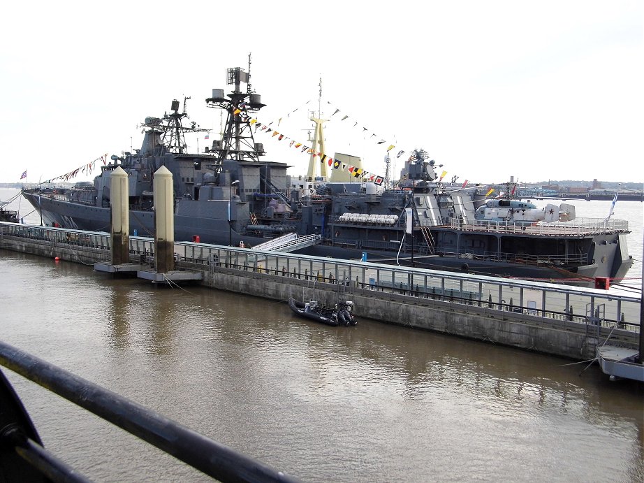 Russian Udaloy I class destroyer Vice Admiral Kulakov at Liverpool liner terminal.  